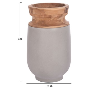 DECORATIVE FLOOR VASE LINTER FK4662.03S FIBER CEMENT IN GREY--TEAK WOOD Φ34x60Hcm.