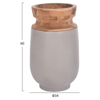 DECORATIVE FLOOR VASE LINTER FK4662.03S FIBER CEMENT IN GREY--TEAK WOOD Φ34x60Hcm.