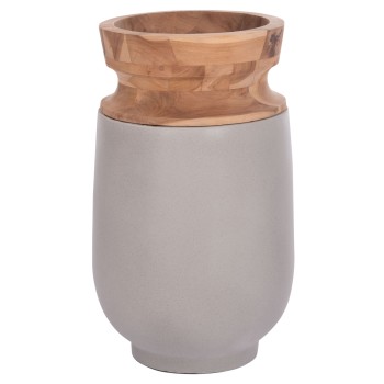 DECORATIVE FLOOR VASE LINTER FK4662.03S FIBER CEMENT IN GREY--TEAK WOOD Φ34x60Hcm.