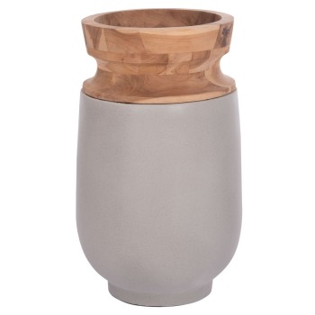 DECORATIVE FLOOR VASE LINTER FK4662.03S FIBER CEMENT IN GREY--TEAK WOOD Φ34x60Hcm.