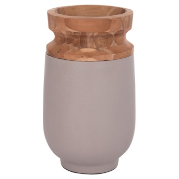 DECORATIVE FLOOR VASE LINTER FK4662.05S FIBER CEMENT IN GREY MATTE--TEAK WOOD Φ34x60Hcm.