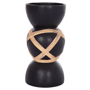 DECORATIVE FLOOR VASE MAYNARD FK4672.01L TERRACOTTA IN BLACK COLOR--RATTAN Φ32x62.5Hcm.