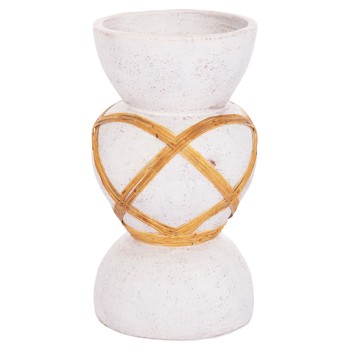 DECORATIVE FLOOR VASE MAYNARD FK4672.02S TERRACOTTA IN WHITE COLOR--RATTAN Φ27.5x50Hcm.