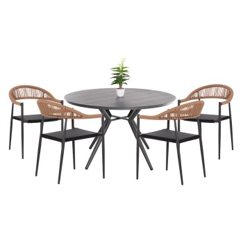 OUTDOOR DINING SET 5PCS BERG FK21134 DARK GREY ALUMINUM--P.E.RATTAN