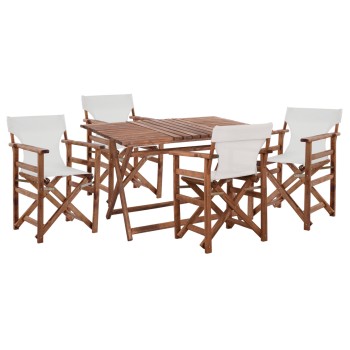 OUTDOOR DIRECTOR'S DINING SET 5PCS LIMNOS FK21135 BEECH WOOD IN WALNUT COLOR--TEXTILENE IN ECRU
