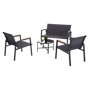 OUTDOOR LOUNGE SET 4PCS JULIETTE FK6280.03 GREY ALUMINUM-TEXTILENE--TEMPERED GLASS OUTDOOR LOUNGE SET 4PCS JULIETTE FK6280.03 GREY ALUMINUM-TEXTILENE--TEMPERED GLASS