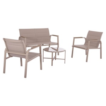 OUTDOOR LOUNGE SET 4PCS JULIETTE FK6280.04 CAPPUCCINO ALUMINUM-TEXTILENE--TEMPERED GLASS OUTDOOR LOUNGE SET 4PCS JULIETTE FK6280.04 CAPPUCCINO ALUMINUM-TEXTILENE--TEMPERED GLASS