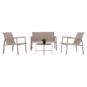 OUTDOOR LOUNGE SET 4PCS JULIETTE FK6280.04 CAPPUCCINO ALUMINUM-TEXTILENE--TEMPERED GLASS