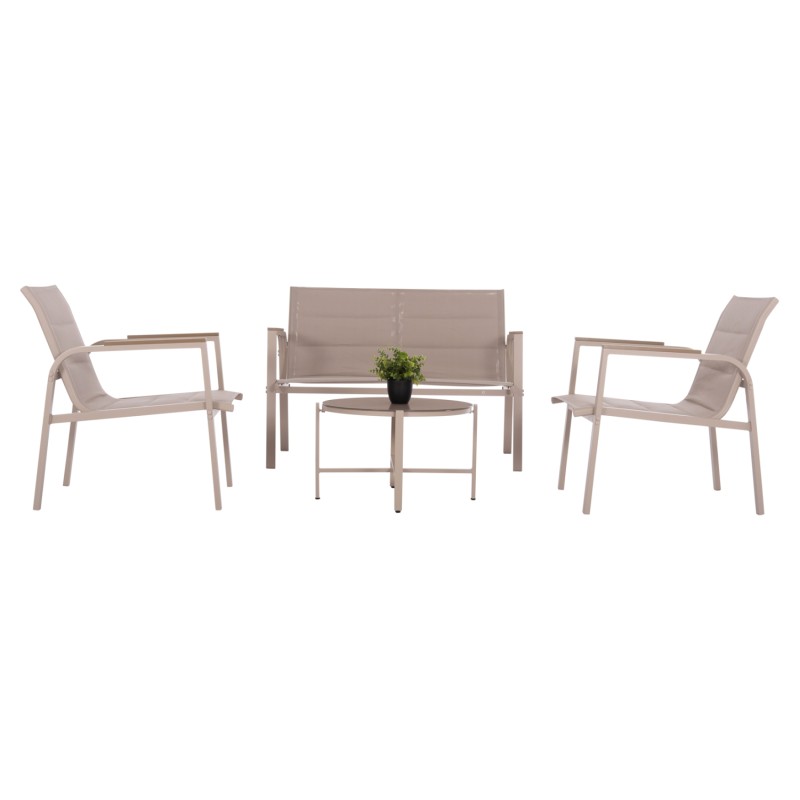 OUTDOOR LOUNGE SET 4PCS JULIETTE FK6280.04 CAPPUCCINO ALUMINUM-TEXTILENE--TEMPERED GLASS OUTDOOR LOUNGE SET 4PCS JULIETTE FK6280.04 CAPPUCCINO ALUMINUM-TEXTILENE--TEMPERED GLASS