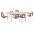 OUTDOOR DINING SET 7PCS KRUM FK21131 WHITE ALUMINUM--P.E.TWISTED RATTAN OUTDOOR DINING SET 7PCS KRUM FK21131 WHITE ALUMINUM--P.E.TWISTED RATTAN