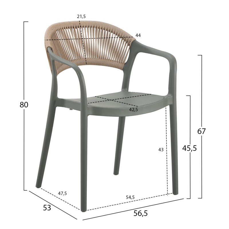 ARMCHAIR POLYPROPYLENE EVA FK6155.05 OLIVE GREEN-- BEIGE PP ROPE 56.5x53x80Hcm. ARMCHAIR POLYPROPYLENE EVA FK6155.05 OLIVE GREEN-- BEIGE PP ROPE 56.5x53x80Hcm.