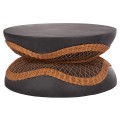 COFFEE TABLE ROUND ANNA FK18157.01 FIBER CEMENT IN BLACK-NATURAL RATTAN--Φ92x44.5Hcm.