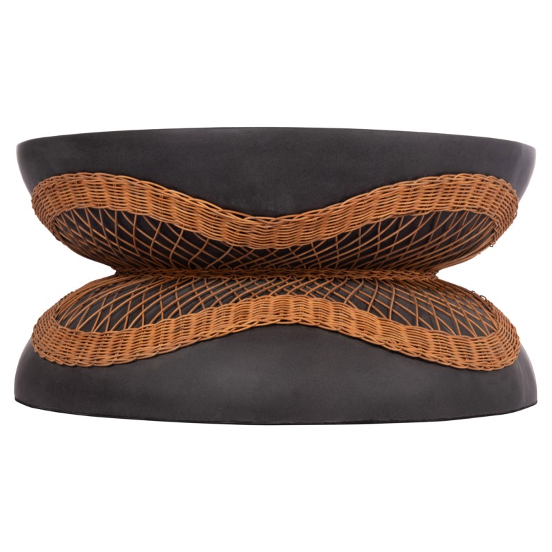 COFFEE TABLE ROUND ANNA FK18157.01 FIBER CEMENT IN BLACK-NATURAL RATTAN--Φ92x44.5Hcm.