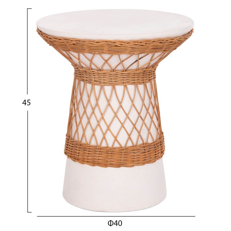 SIDE TABLE ROUND DELIA FK18167.02 FIBER CEMENT WHITE & RATTAN Φ40x45Hcm.