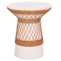 SIDE TABLE ROUND DELIA FK18167.02 FIBER CEMENT WHITE & RATTAN Φ40x45Hcm.