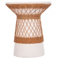 SIDE TABLE ROUND DELIA FK18167.02 FIBER CEMENT WHITE & RATTAN Φ40x45Hcm.