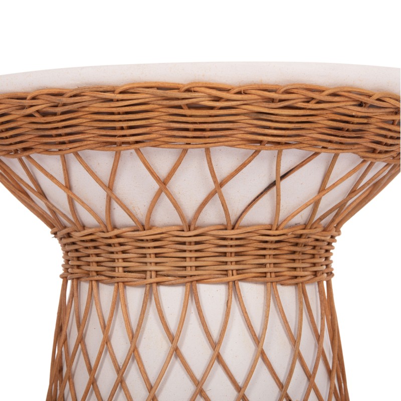 SIDE TABLE ROUND DELIA FK18167.02 FIBER CEMENT WHITE & RATTAN Φ40x45Hcm.