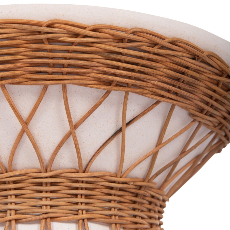 SIDE TABLE ROUND DELIA FK18167.02 FIBER CEMENT WHITE & RATTAN Φ40x45Hcm.