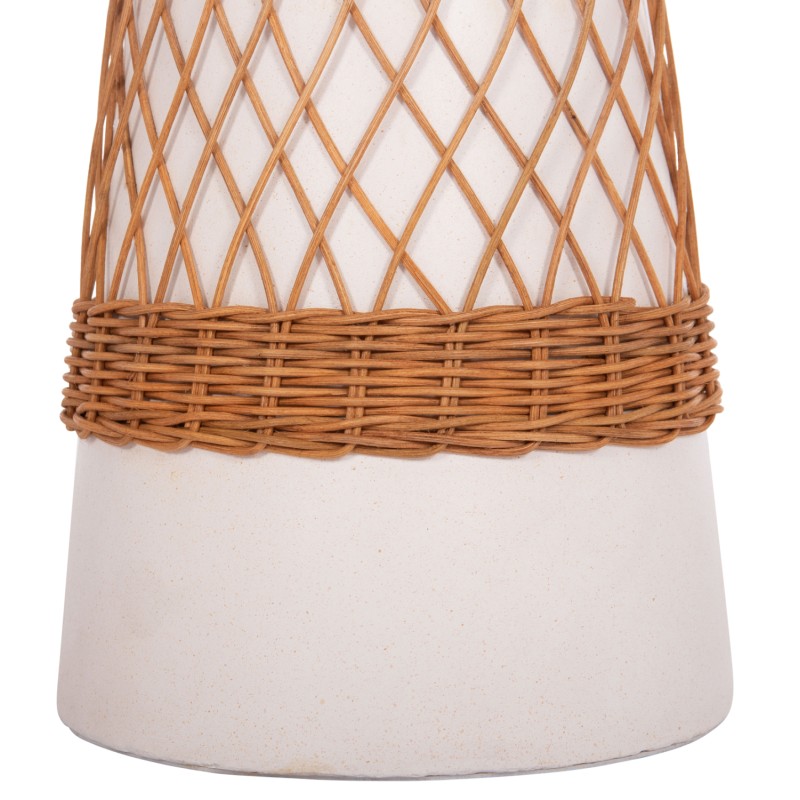 SIDE TABLE ROUND DELIA FK18167.02 FIBER CEMENT WHITE & RATTAN Φ40x45Hcm.
