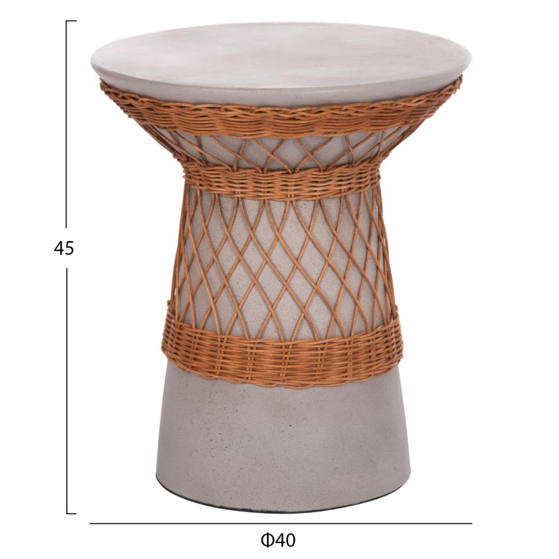 SIDE TABLE ROUND DELIA FK18167.03 FIBER CEMENT GREY & RATTAN Φ40x45Hcm.