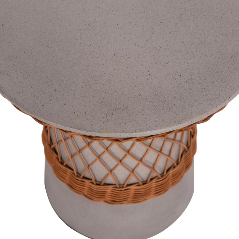 SIDE TABLE ROUND DELIA FK18167.03 FIBER CEMENT GREY & RATTAN Φ40x45Hcm.