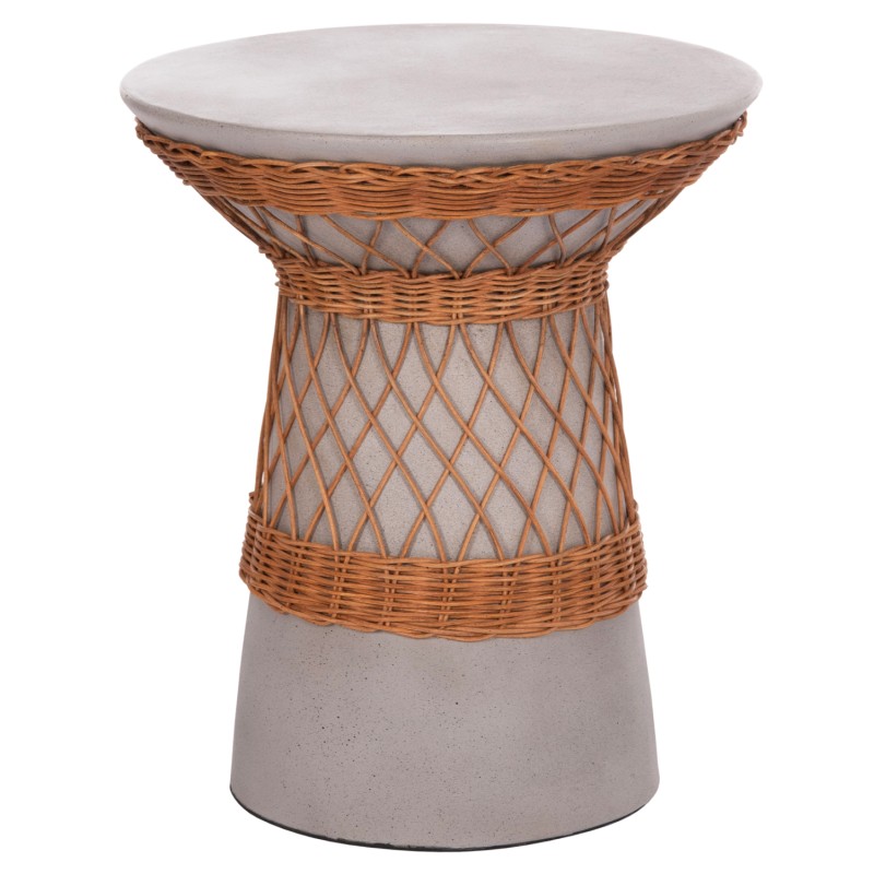SIDE TABLE ROUND DELIA FK18167.03 FIBER CEMENT GREY & RATTAN Φ40x45Hcm.