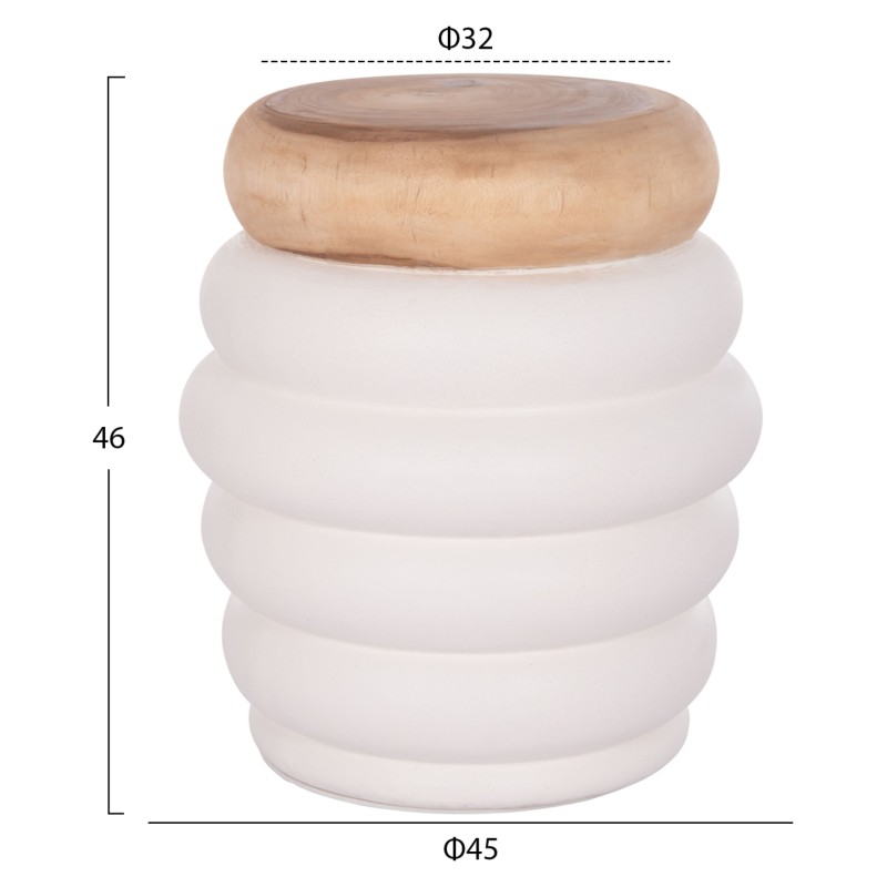 STOOL PUFFAT FK18172.02 FIBER CEMENT IN WHITE-TEAK WOOD TOP Φ45x46Hcm. STOOL PUFFAT FK18172.02 FIBER CEMENT IN WHITE-TEAK WOOD TOP Φ45x46Hcm.