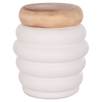 STOOL PUFFAT FK18172.02 FIBER CEMENT IN WHITE-TEAK WOOD TOP Φ45x46Hcm.