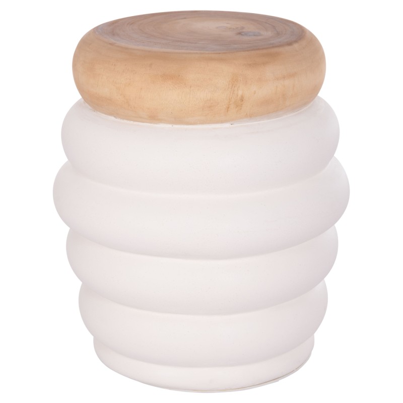 STOOL PUFFAT FK18172.02 FIBER CEMENT IN WHITE-TEAK WOOD TOP Φ45x46Hcm. STOOL PUFFAT FK18172.02 FIBER CEMENT IN WHITE-TEAK WOOD TOP Φ45x46Hcm.