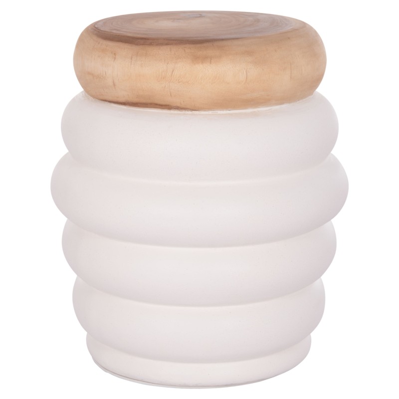 STOOL PUFFAT FK18172.02 FIBER CEMENT IN WHITE-TEAK WOOD TOP Φ45x46Hcm. STOOL PUFFAT FK18172.02 FIBER CEMENT IN WHITE-TEAK WOOD TOP Φ45x46Hcm.