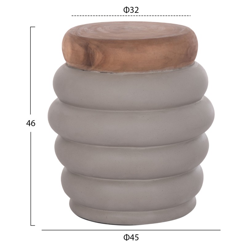 STOOL PUFFAT FK18172.03 FIBER CEMENT IN GREY-TEAK WOOD TOP Φ45x46Hcm. STOOL PUFFAT FK18172.03 FIBER CEMENT IN GREY-TEAK WOOD TOP Φ45x46Hcm.