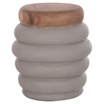 STOOL PUFFAT FK18172.03 FIBER CEMENT IN GREY-TEAK WOOD TOP Φ45x46Hcm.