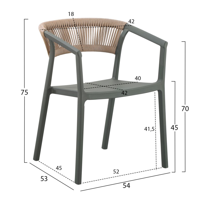 ARMCHAIR POLYPROPYLENE BOGI FK6240.05 OLIVE GREEN WITH BEIGE PP ROPE 54x53x75Hcm. ARMCHAIR POLYPROPYLENE BOGI FK6240.05 OLIVE GREEN WITH BEIGE PP ROPE 54x53x75Hcm.