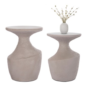 SIDE TABLES 2PCS SET REBON FK21137.03 FIBER CEMENT IN GREY--Φ40cm & Φ27.5cm