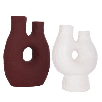 SET 2PCS DECORATIVE TABLE VASES NAMENTIS FK21143.02 TERRACOTA IN WHITE & MAROON RED