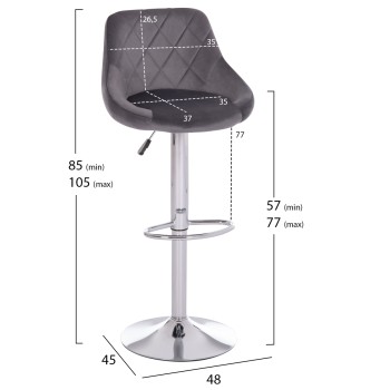BAR STOOL ROSE FK204.41 CHROMED BASE & SUSPENSION & GREY VELVET 48x45x105Hcm. BAR STOOL ROSE FK204.41 CHROMED BASE & SUSPENSION & GREY VELVET 48x45x105Hcm.