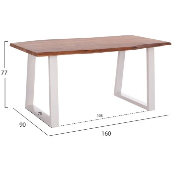 DINING TABLE MONTANA FK8336.12 ACACIA WOOD-4cm TOP THICKNESS--WHITE LEGS 160x90x77Hcm.