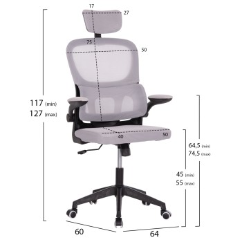 OFFICE CHAIR BASTON FK18236.02 GREY MESH FABRIC & BLACK PP FRAME 64x60x127Hcm. OFFICE CHAIR BASTON FK18236.02 GREY MESH FABRIC & BLACK PP FRAME 64x60x127Hcm.