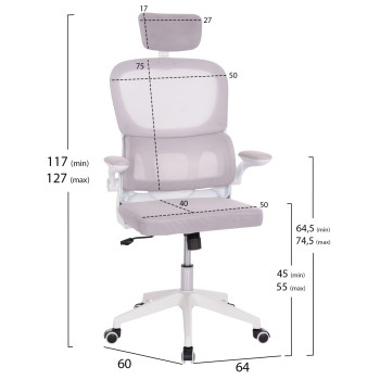 OFFICE CHAIR BASTON FK18236.03 GREY MESH FABRIC & WHITE PP FRAME 64x60x127Hcm. OFFICE CHAIR BASTON FK18236.03 GREY MESH FABRIC & WHITE PP FRAME 64x60x127Hcm.