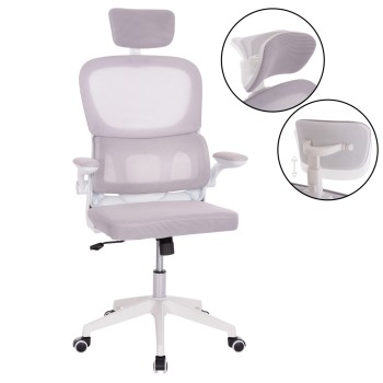 OFFICE CHAIR BASTON FK18236.03 GREY MESH FABRIC & WHITE PP FRAME 64x60x127Hcm.