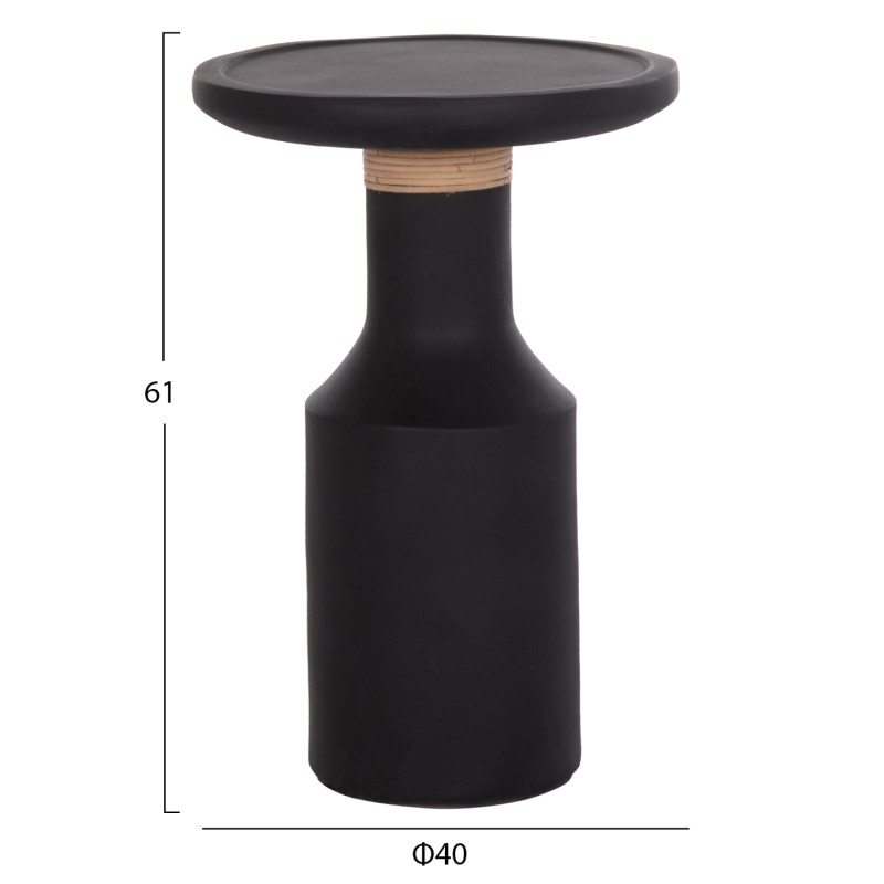 SIDE TABLE TRED(T) FK18169.01 FIBER CEMENT IN BLACK-NATURAL RATTAN--Φ40x61Hcm.