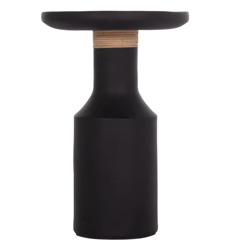 SIDE TABLE TRED(T) FK18169.01 FIBER CEMENT IN BLACK-NATURAL RATTAN--Φ40x61Hcm.