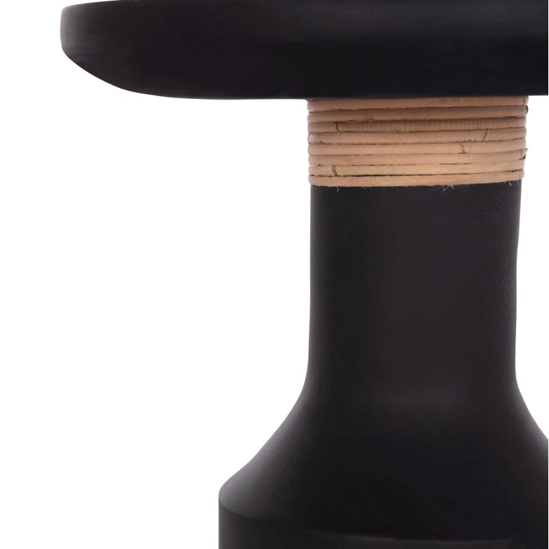SIDE TABLE TRED(T) FK18169.01 FIBER CEMENT IN BLACK-NATURAL RATTAN--Φ40x61Hcm.