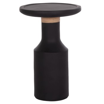 SIDE TABLE TRED(T) FK18169.01 FIBER CEMENT IN BLACK-NATURAL RATTAN--Φ40x61Hcm.