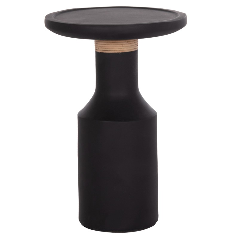 SIDE TABLE TRED(T) FK18169.01 FIBER CEMENT IN BLACK-NATURAL RATTAN--Φ40x61Hcm.