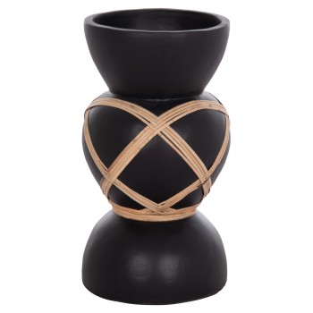 DECORATIVE FLOOR VASE MAYNARD FK4672.01S TERRACOTTA IN BLACK COLOR--RATTAN Φ27.5x50Hcm.