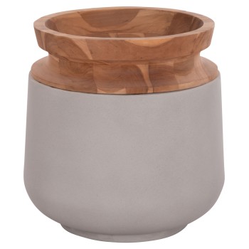 DECORATIVE FLOOR VASE LINTER FK4662.03L FIBER CEMENT IN GREY--TEAK WOOD Φ41x47Hcm.