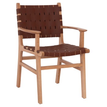 ARMCHAIR FELIPE FK9328.11 TOON WOOD PU LEATHER BROWN 61x59x86Hcm.