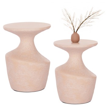 SIDE TABLES 2PCS REBON FK21137.04 FIBER CEMENT IN PEACH COLOR Φ40 & Φ27.5 cm.