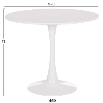 ROUND DINING TABLE BROLIN FK18141.01 MDF TOP-METAL BASE--WHITE Φ90x73Hcm.